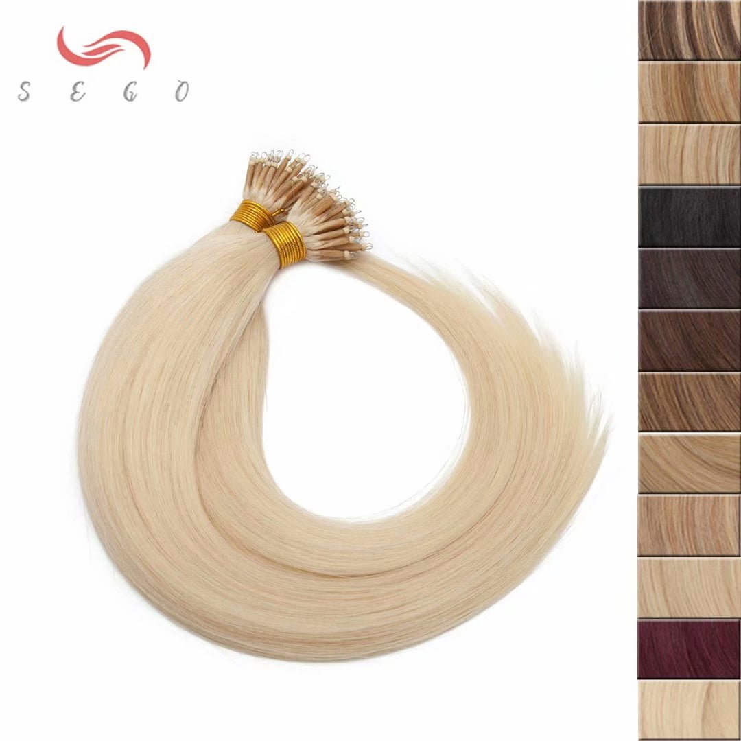 SEGO Nano Micro Bead Ring Human Hair Extension Pre Bonded Nano Tip Remy Hair Extensions Loop Hand Hairpiece