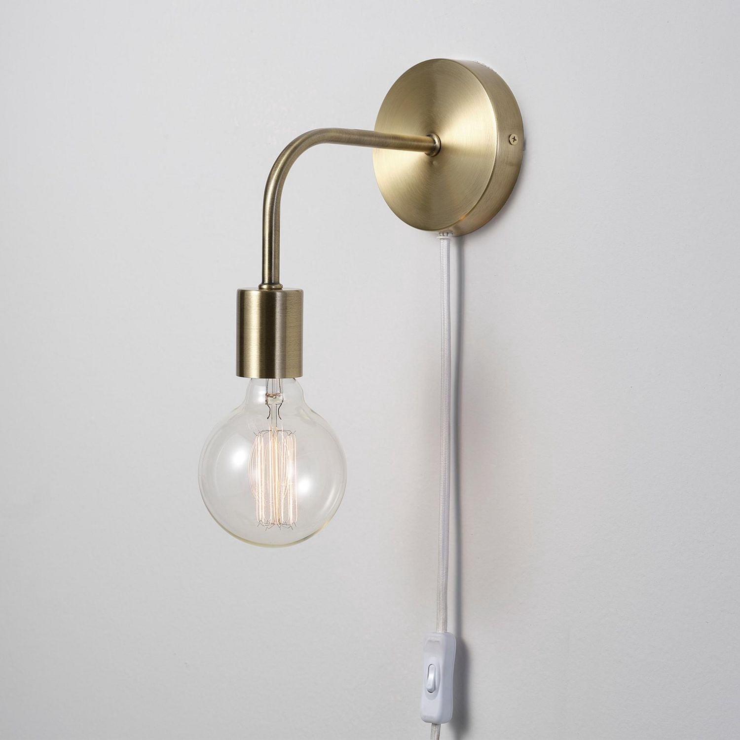 Holden 1-Light Long Arm Matte Brass Plug-In or Hardwire Wall Sconce, 91002314