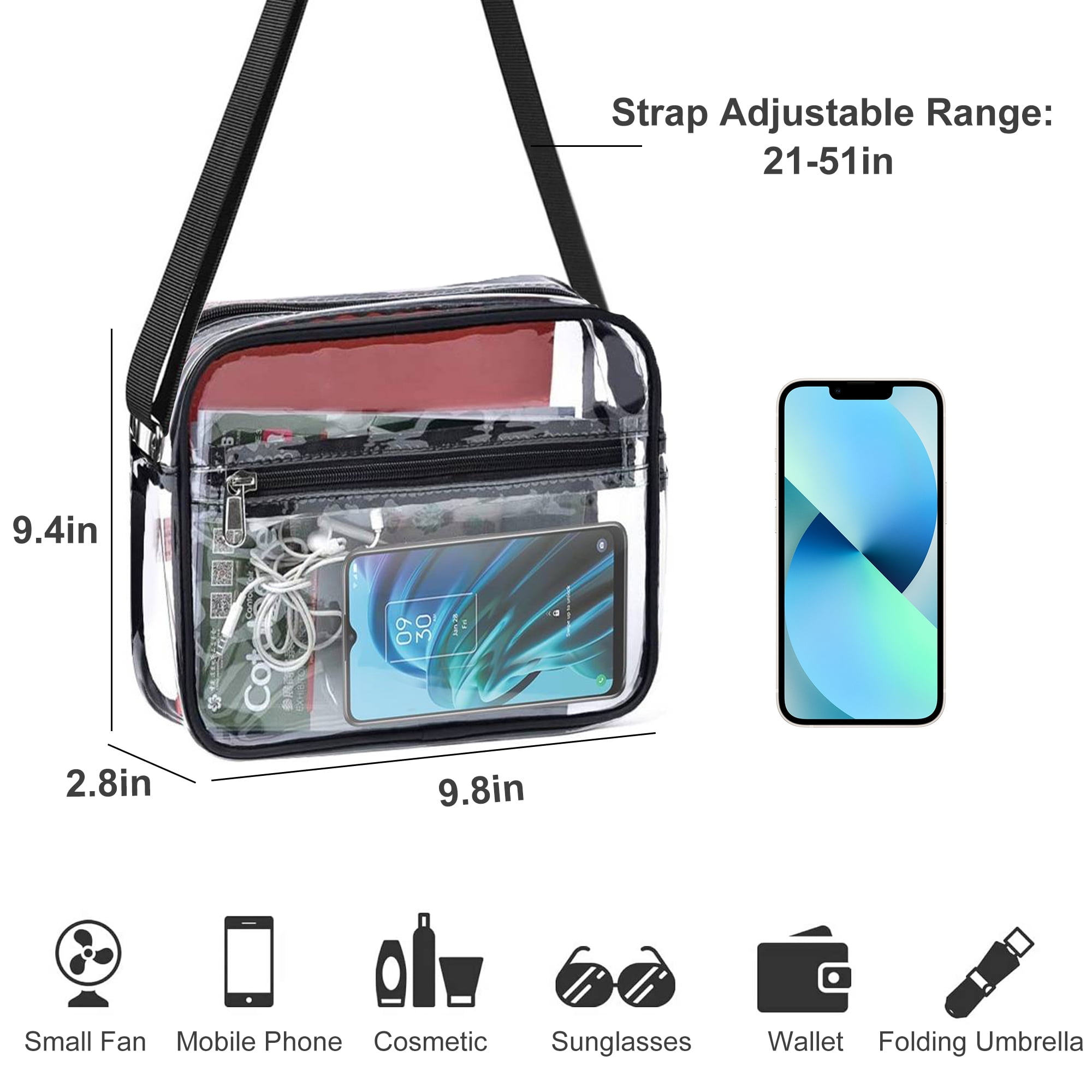 TSV Stadium Approved Clear Crossbody Bag, Waterproof Shoulder Purse Bag with Adjustable Strap for Concerts