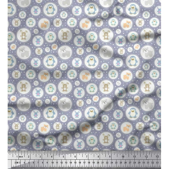 Soimoi Poly Georgette Fabric Star & Cute Animals Kids Print Sewing Fabric Yard 52 Inch Wide