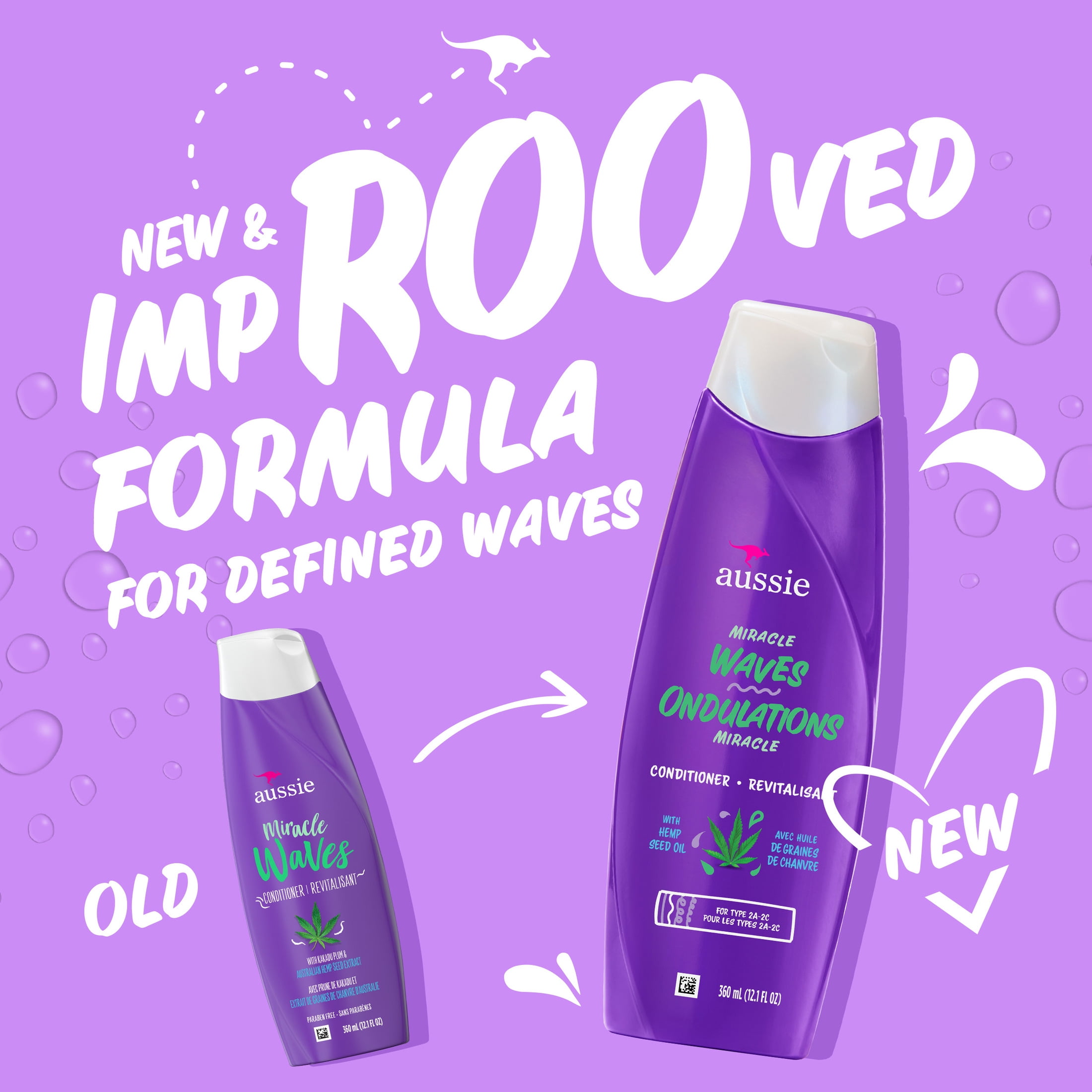 (2 pack) Aussie Miracle Waves Anti-Frizz Hemp Paraben-Free Conditioner, 12.1 fl oz