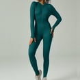 thumbnail image 2 of Bowake Women's Ribbed Long Sleeve Zip Front Sport Jumpsuit, Green, 2 of 4