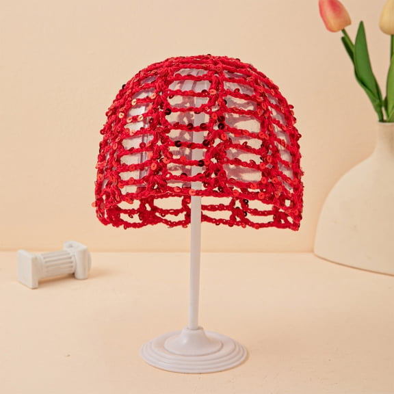 Women's Summer Glitter Sequin Beanie Boho Hollow Out Crochet Hat Slouchy Skull Caps Knit Beanies for Travel Party (Red)