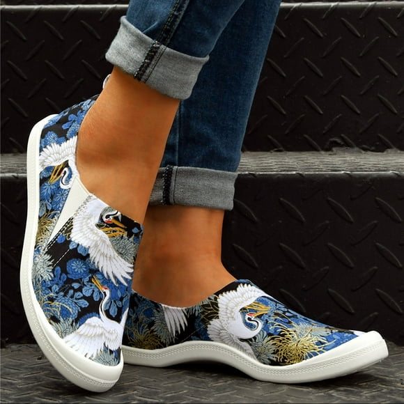 Bmisegm Women's Canvas Shoes Vulcanize Soft Ladies Autumn Loafers Flat Shoes SneakersCasual Shoes for Women Blue 42