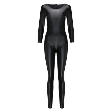 Black 3X-Large Women Leather Zipper Open Valentines Day Lingerie Crotch Lingerie Elastic Leotard Negligee Lingerie for Women Long Bodysuit Bar Clubwear