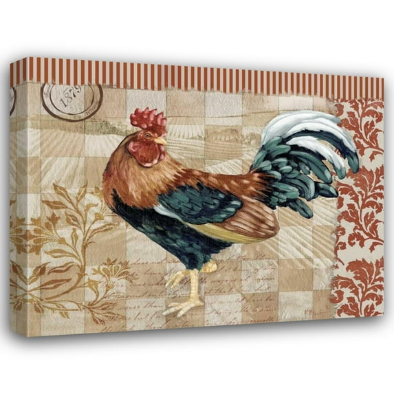 Paul Brent 44x36 Gallery Wrapped Canvas Wall Art Titled - Bergerac Rooster Red II