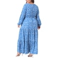 thumbnail image 3 of Vestido largo de lunares para mujeres de tallas grandes con mangas de linterna y dobladillo con volantes, vestidos boho 4X azul, 3 of 6