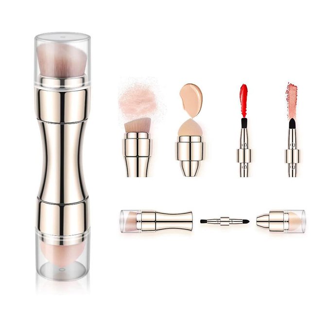Juego de brochas de maquillaje 4 en 1 (brocha dorada), brocha para sombras de ojos, labios, rostro, corrector, rubor, base, brochas de maquillaje, brochas de maquillaje pequeñas para viajes