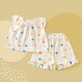 thumbnail image 2 of KPOPLK Toddler Girl Summer Outfit Baby Girl Smocked Ruffle Sleeve Shirt Top and Shorts Set 2 Piece Outfits Clothing for 6M-13T Size 5-6 Years,Beige, 2 of 5