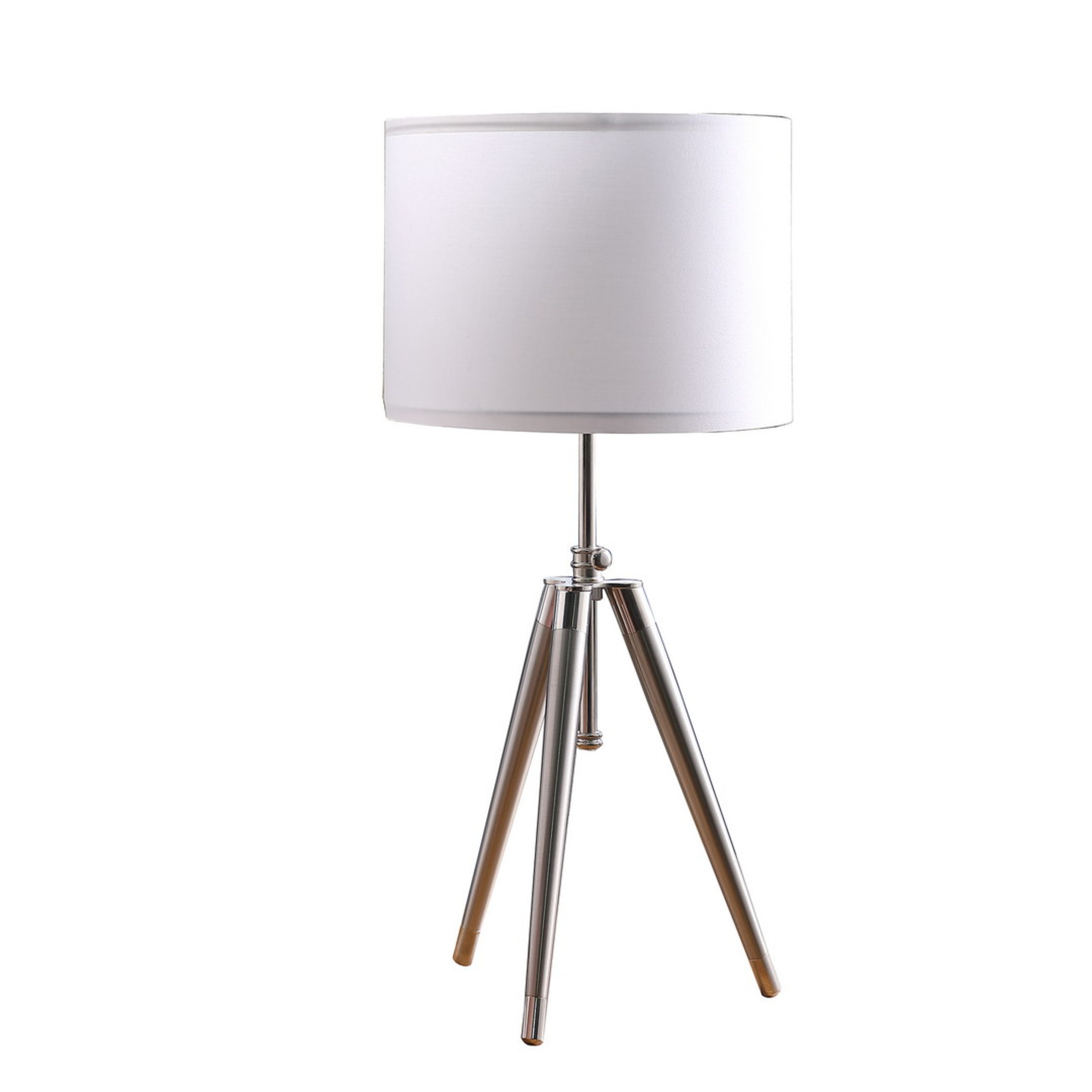 Noble House 34.25" Adjustable Tripod Table Lamp, Mid-Century Brushed & Chrome with Drum Shade, Silver