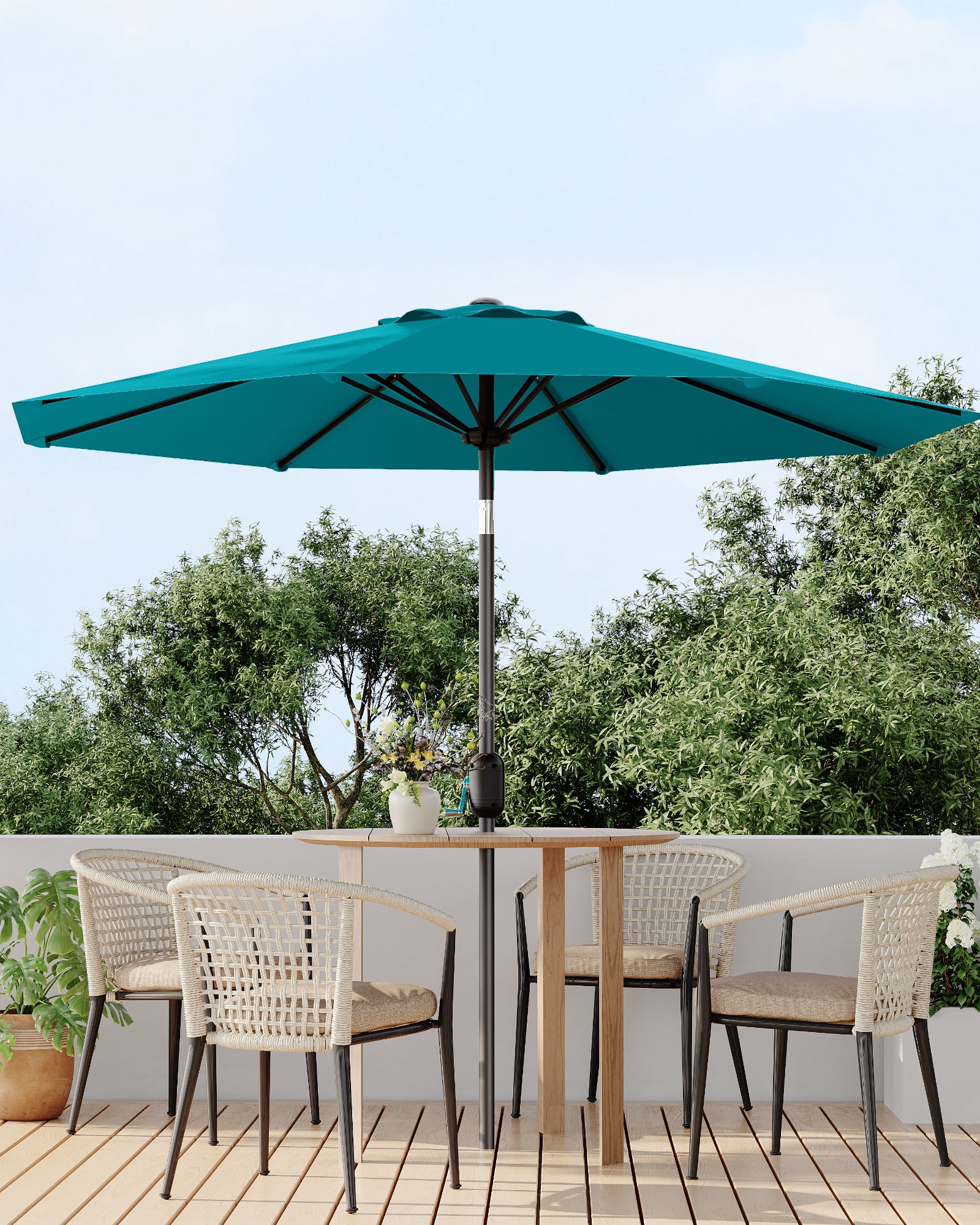 9FT Outdoor Patio Umbrella with Push Button Tilt and Crank, Market Umbrella 8 Sturdy Ribs UV Protection Waterproof Heavy-Duty Pool Umbrella for Deck, Backyard,Garden