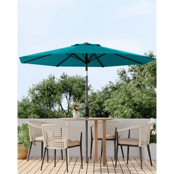 9 FT Patio Table Umbrella – 8 Sturdy Ribs, Push Button Tilt & Crank, UV Protection Waterproof for Garden/Deck