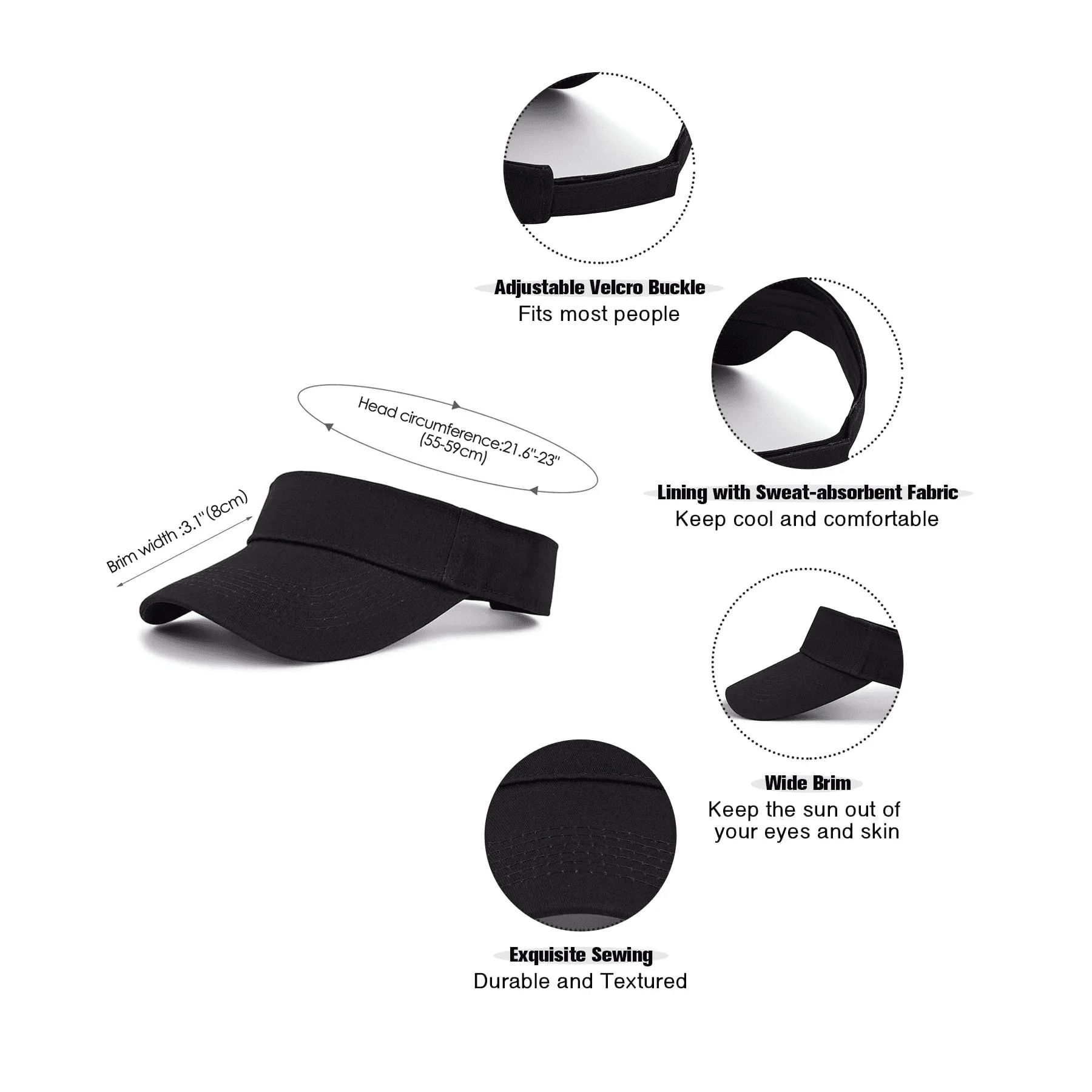 Zando Unisex Sun Visor Hat Sports Adjustable Sweat‑Wicking Quick