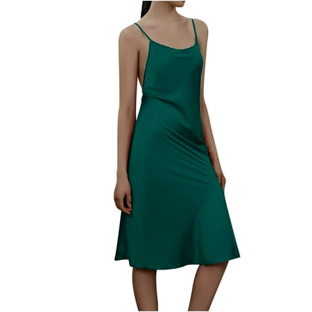 

Womens Pajamas Dresses for Women Nightgown Chemise Sleeveless Sleepwear Full Slip V-neck Nightwear Soft Lingerie on Clearance