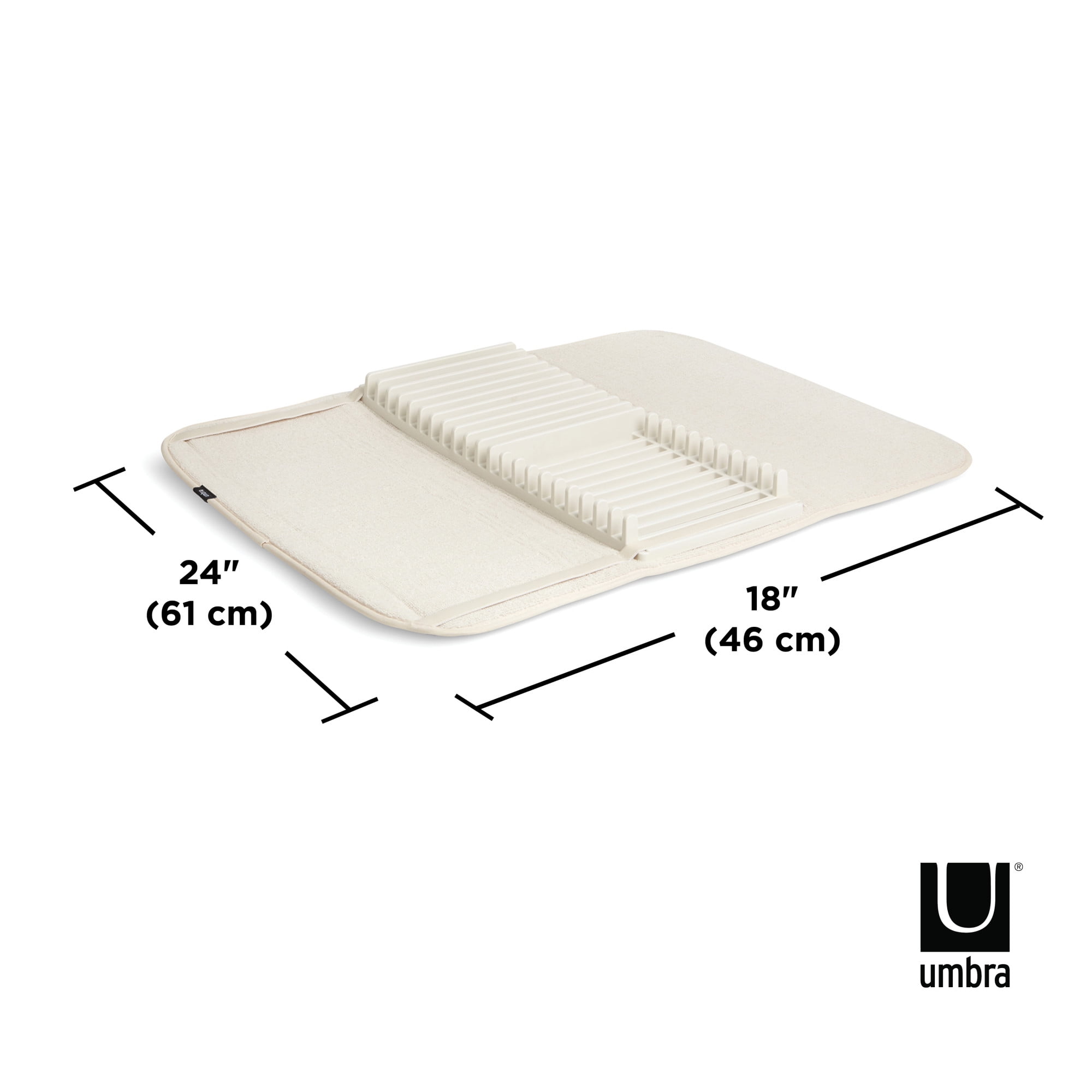 Umbra 330720-354 UDRY Rack and Microfiber Dish Drying Mat-Space-Saving  Lightweight Design Folds Up for Easy Storage, Standard, Linen