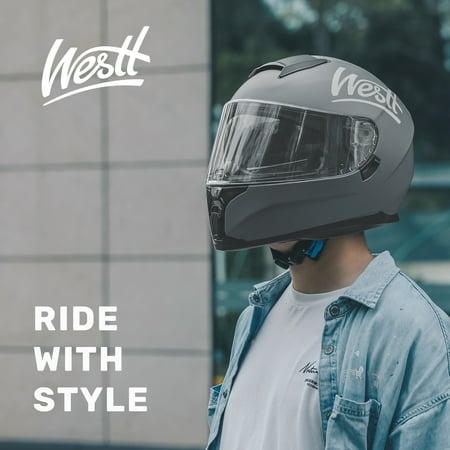 Westt Full Face Helmet - Motorcyle Helmet with Dual Visor DOT Approved - Grey S