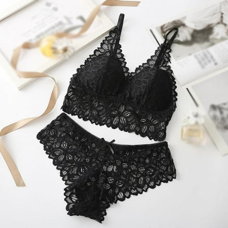 KOOYTE Transparent Lace Bra and Panty Set Women Lingerie Bra Set Intimates Ladies Seamless Underwear Set