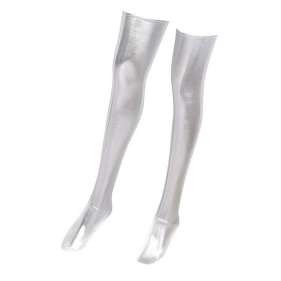 Women Faux Leather Over the Knee Socks Metallic Wet Look Glossy Thigh High Long Stockings for Parties Lingerie Hosiery