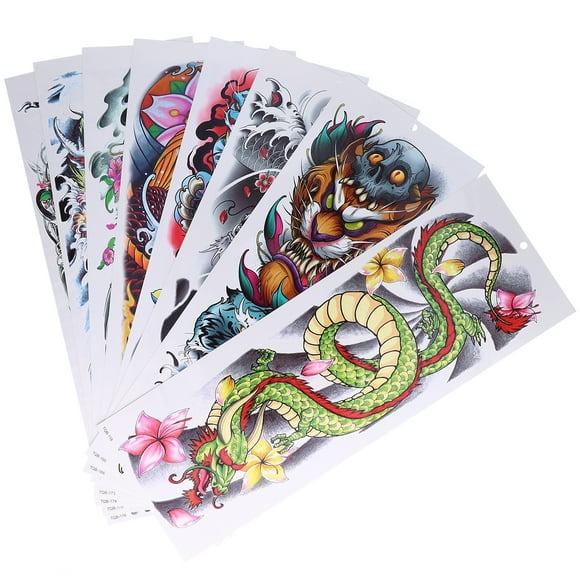 Tatuaje Falso del Brazo Completo, Tatuajes temporales de manga completa Duradera 8 Hojas de Gran Tamaña para Arte Corporal