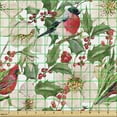 thumbnail image 2 of Floral Upholstery Fabric by the Yard, Christmas Birds on Watercolor Themed Flower Petals Romantic Winter, Decorative Fabric for DIY and Home Accents, White Green and Vermilion by Ambesonne, 2 of 5