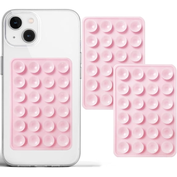 2 Pack Silicone Suction Phone Case Adhesive Mount, Strong Grip Holder for Selfies and Videos, Hands-Free Sticky Phone Grip for iPhone and Android, 2.17" x 3.15" (Light Pink)
