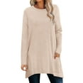 thumbnail image 2 of Htigea Women Long Sleeve Tunic Tops Solid Crewneck Pullover Casual Loose Fit Shirts Soft Comfy Everyday Tshirt with Pockets Beige S, 2 of 9