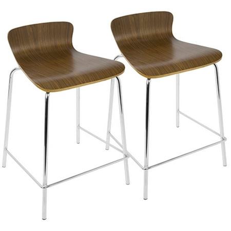 High Back Stackable Woodstacker Contemporary Stackable Counter Stools in Walnut by LumiSource - Set of 2 ()