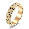 thumbnail image 1 of Anillo giratorio de acero inoxidable con forma de luna y estrella hueca esmerilada, anillo antiestrés de acero de titanio para mujer, joyería, 1 of 6