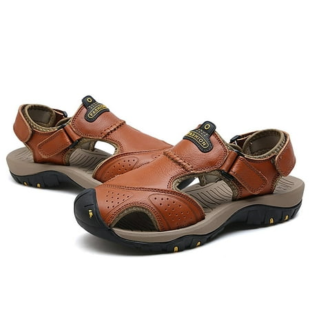 Korean Casual Shoes Men Leather Sandals Outdoor Summer Handmade Men ...
