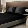 thumbnail image 5 of Black Satin Sheets Queen Size 4 Piece Luxury Silky Bed Set Soft Silk 12" Deep Pocket Cooling Breathable for Hair & Skin, 5 of 10