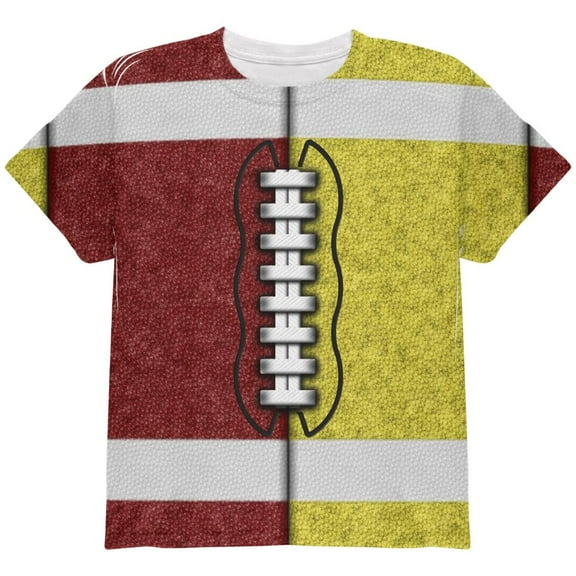 Fantasy Football Team Maroon and Yellow All Over Youth T Shirt Multi YLG