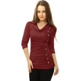 thumbnail image 2 of Women's Cowl Neck Long Sleeves Buttons Decor Ruched Top, 2 of 6