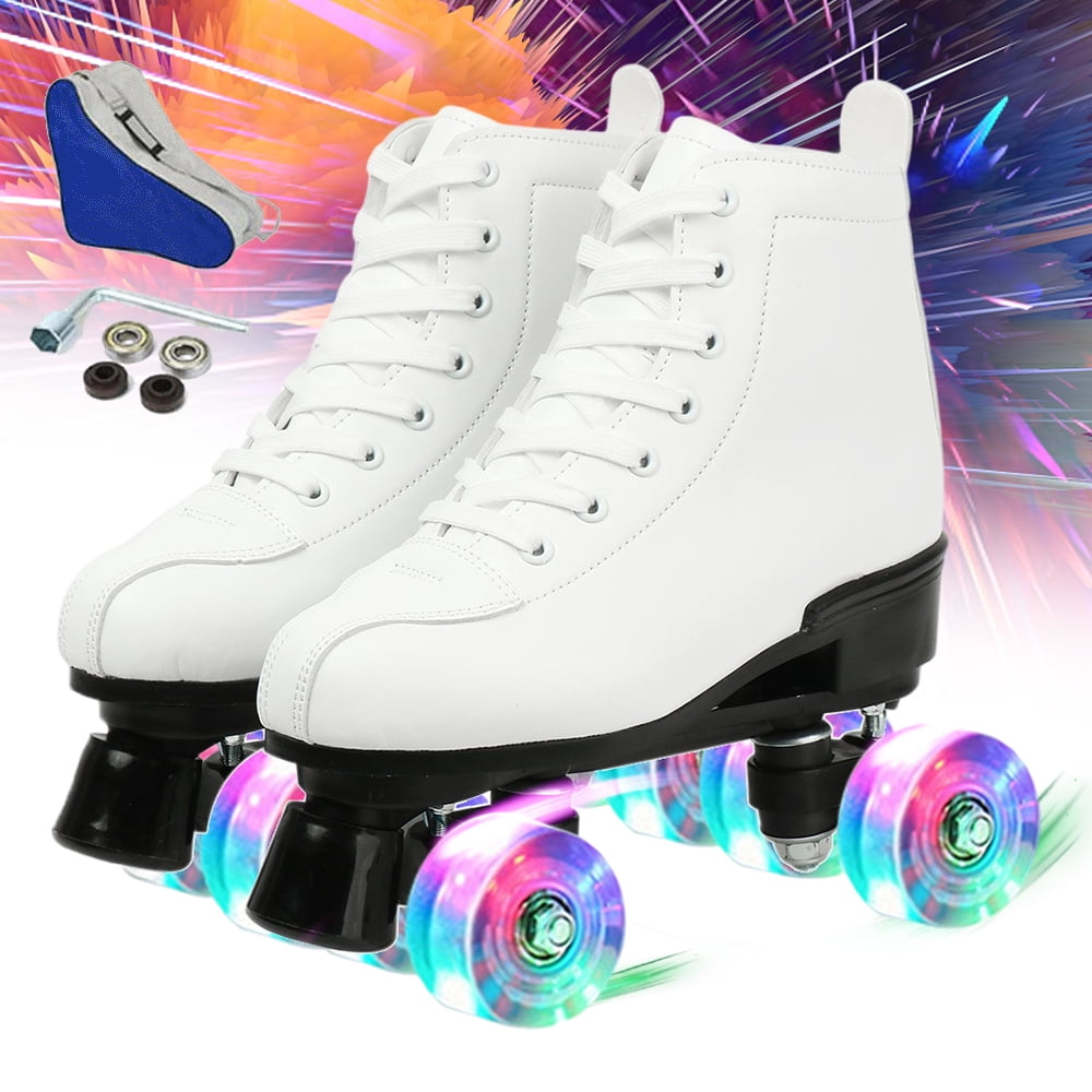 Shiny Roller Skates for Women Girl Unisex Classic High Top PU Double-Row Four Wheels Outdoor Quad Skate Shoes 