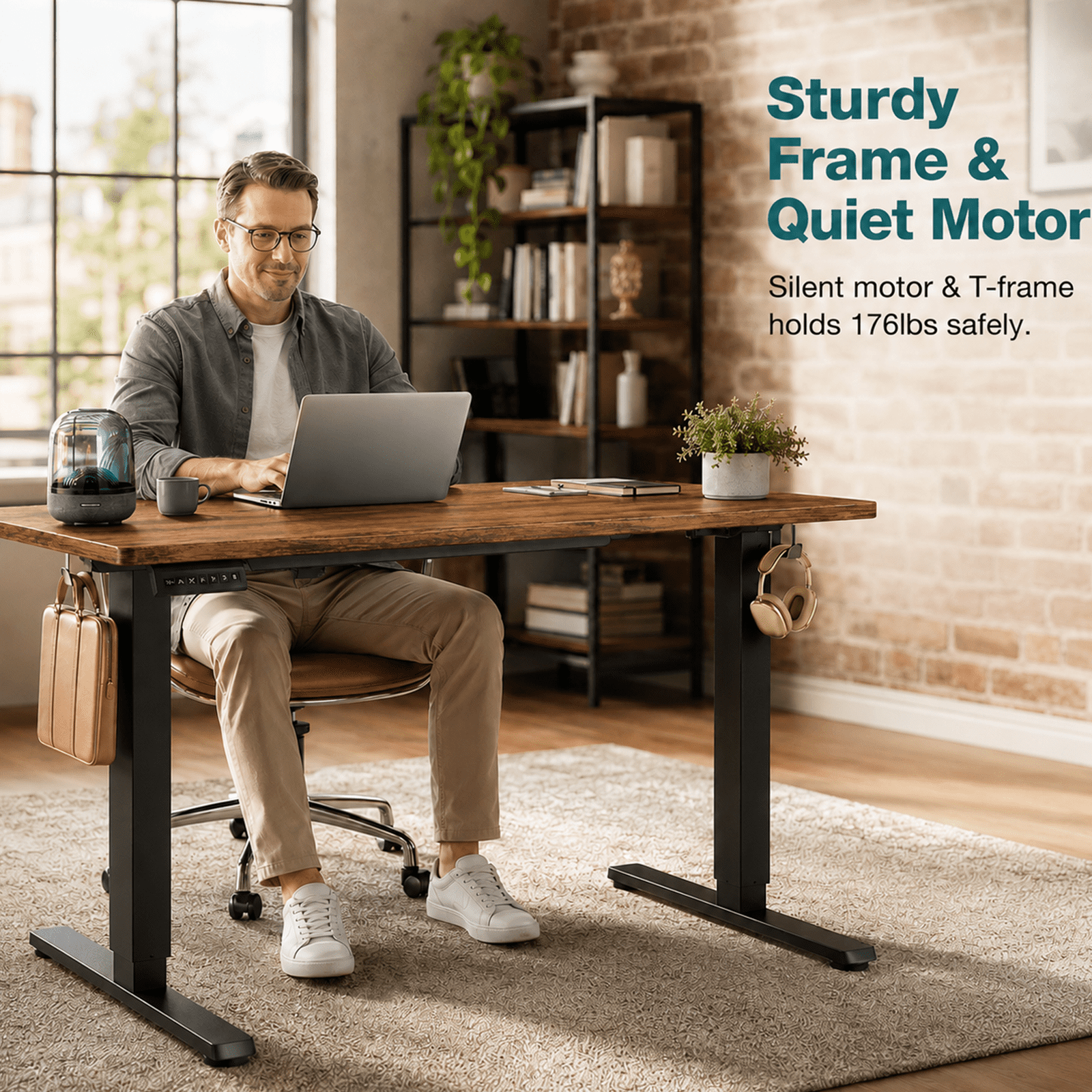 Alvantor Standing Desk, 28.7''- 48'' Height Electric Height Adjustable Home Office Desk with 3 Memory Presets, Sit and Stand Up, T-Shaped Frame