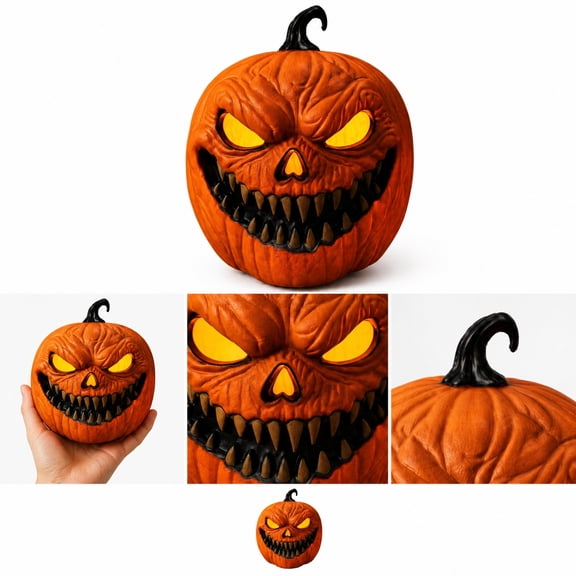 Halloween Decorations Outdoor, Halloween Yard Decorations, Jack O Lantern Decor, Halloween Party Decorations, Battery-Powered Warm White Led Scary Pumpkin Light, 10X9X7 Inch