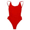 thumbnail image 1 of Traje de baño de una pieza para mujer, elástico, clásico, con tirantes, color liso, pantalones cortos, sin espalda, cintura alta, ropa de playa - Talla S (Rojo), 1 of 5