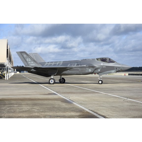 A US Air Force F-35A taxiing at Eglin Air Force Base Florida Canvas Art - Riccardo NiccoliStocktrek Images (34 x 23)