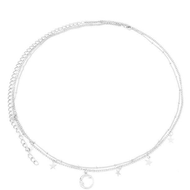 1 Uds (plateado) cadena para Bikini de playa, cadena para el vientre, Luna, estrella, cadena para el vientre en capas, cadena pequeña de plata, cuentas, cadena para el cuerpo Sexy de verano, joyería Sincero Electrónica