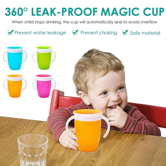 360 Degree Toddler Training Cup, Spill-Proof BPA-Free Sippy Cup with Easy-Grip Handles for Babies Transitioning, 8 oz Multiple Colors
