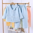 thumbnail image 2 of Boys and Girls Solid Color Long Sleeve Home Wear Set Thickened Air Layer Cardigan Three-layer Soft Comfortable Pajama Outfit for Everyday Use Light Blue 150, 2 of 6