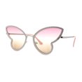 thumbnail image 2 of Womens Bling Engraved Metal Rim Fun Butterfly Shape Party Sunglasses Silver Pink Brown, 2 of 4