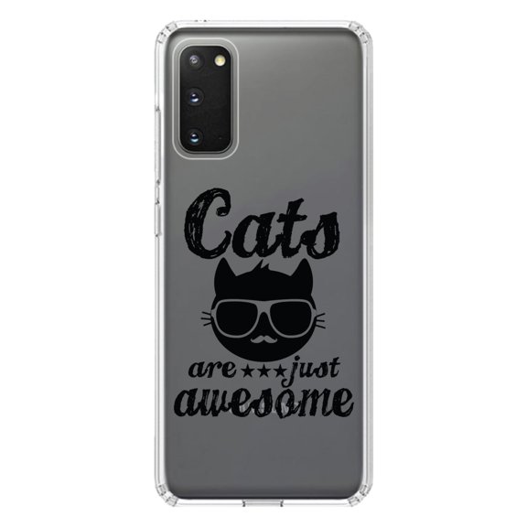 DistinctInk Clear Shockproof Hybrid Case for Galaxy S20 ULTRA / 5G (6.9" Screen) - TPU Bumper Acrylic Back Tempered Glass Screen Protector - Cats Are Just Awesome