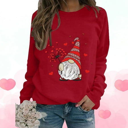

Juebong Women Valentine s Day Casual Sweatshirt Heart/ Angel Baby/ Letter Print Long Sleeve Round Neck Loose Pullover Tops Red shirts for women S