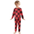 thumbnail image 3 of Black Red Checked Pattern Cotton Pajamas 2 Piece Set Sleepwear Soft and Comfortable Homewear Nightwear, 3 of 7