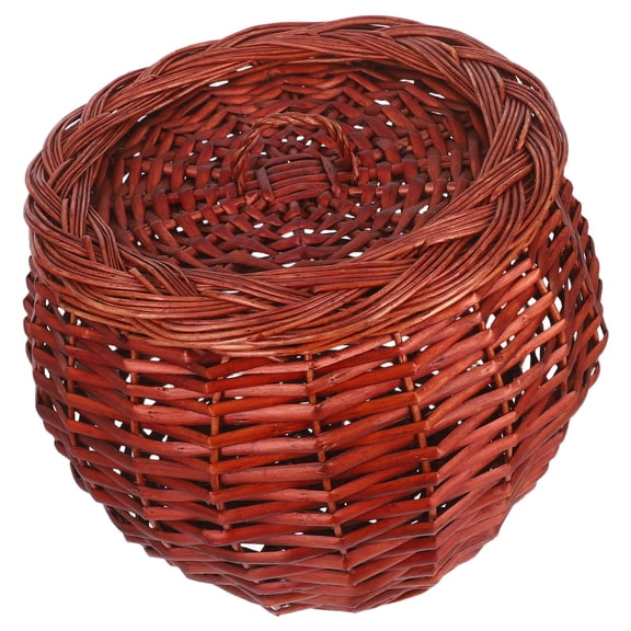 OFFIGAM Brown Farmhouse Wicker Storage Basket with Lid, Perfect for Eggs, Potatoes, Fruits and Kitchen Organization