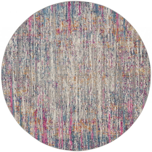 HomeRoots 385356 8 in. Abstract Striations Round Rug, Ivory & Multi Color