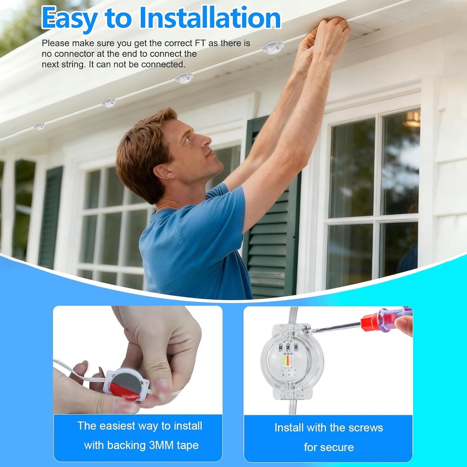 100FT Permanent Outdoor RGB Lights, Waterproof Smart LED Eaves Lights with APP/Remote Control, 50LEDs Outdoor Strip Lights with Music Sync, House Roof Light for Christmas Holiday Lighting Decor