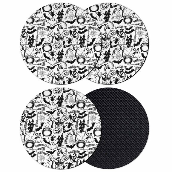 Halloween Coasters Set of 4, Absorbent Coasters for Drinks, Cartoon Black Spooky Pumpkin Ghost Cobweb Coaster for Desk Coffee Table Protection, Home Decor House Warming Gifts 4"