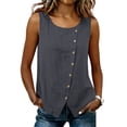 thumbnail image 5 of DeHolifer Linen Tank Tops for Women Summer Sleeveless Button Crewneck Linen Shirts Trendy Beach Casual Blouses Gray 2XL, 5 of 8