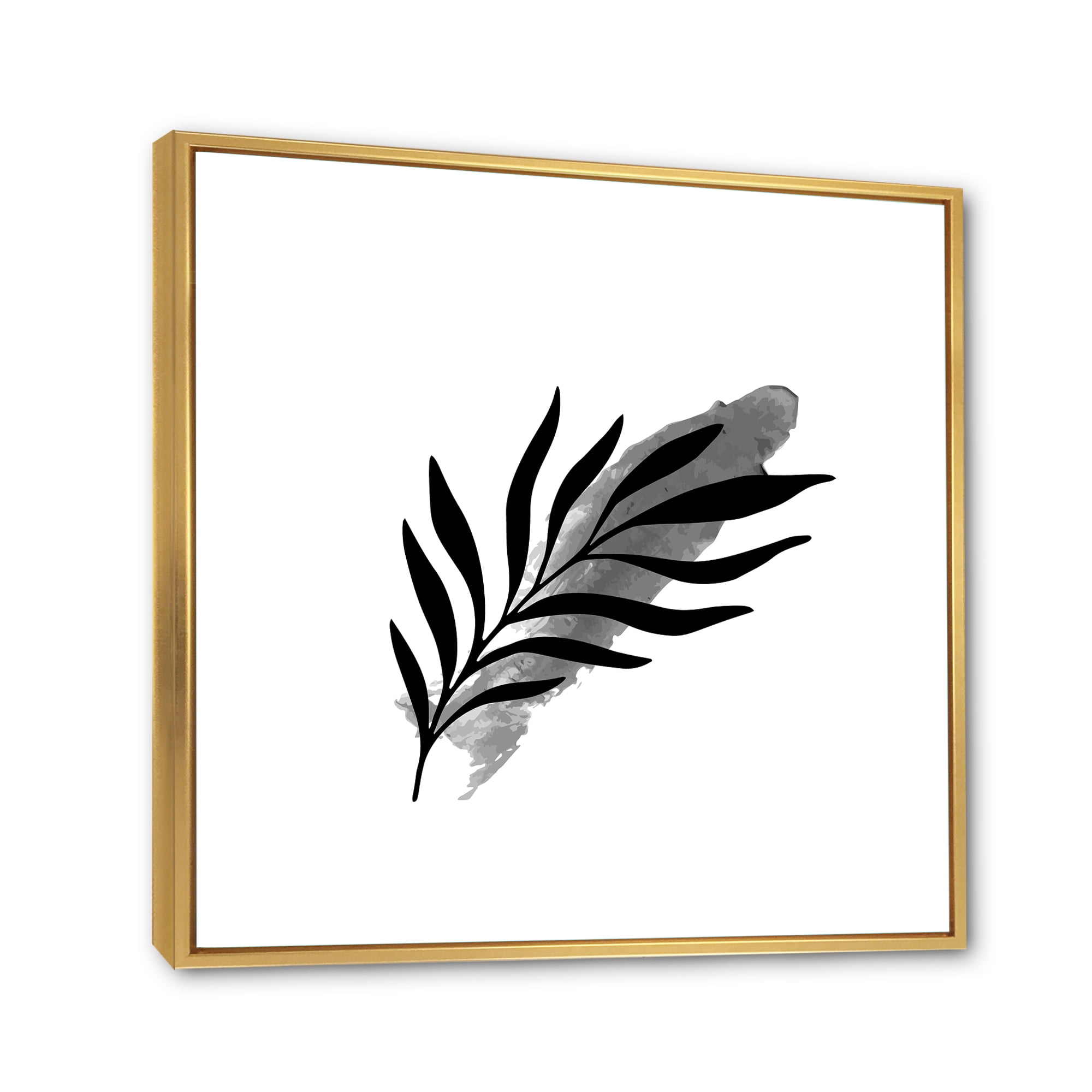Designart 'Abstract Black Tropical Leaf I' Modern Framed Canvas Wall Art Print